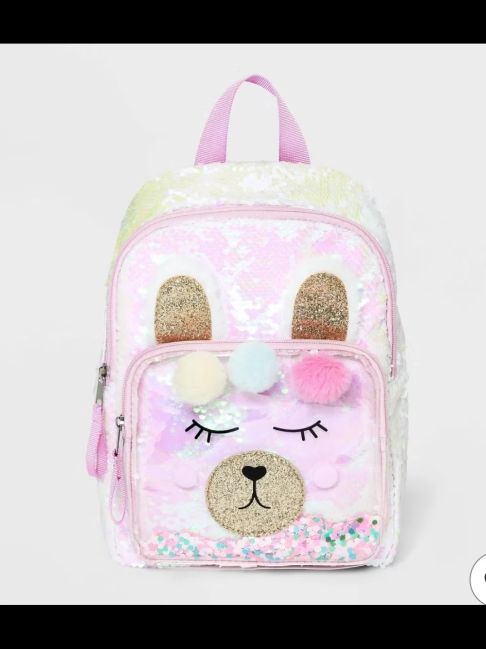 Kids Pink Sequin Llama Backpack - Cute Pom-Pom Design